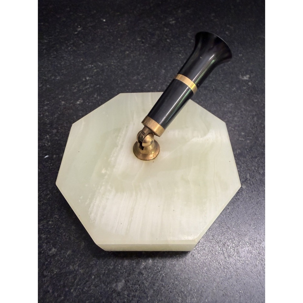 Art Deco Onyx Alabaster Desk Stand‎ Bakelite Handle Brass Marble Base